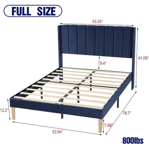 dimension image slide 0 of 25, AUFANK Upholstered Platform Bed Frame with Headboard Wooden Slats Support