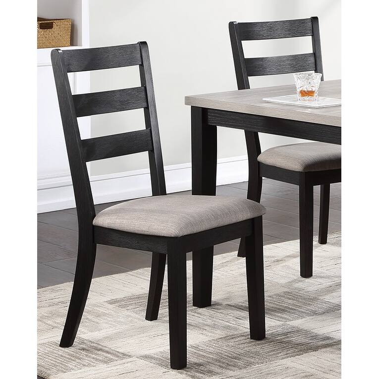 Classic Stylish Black Finish 5pc Dining Set Kitchen Dinette Wooden Top Table and Chairs Upholstered Cushions Seats Ladde