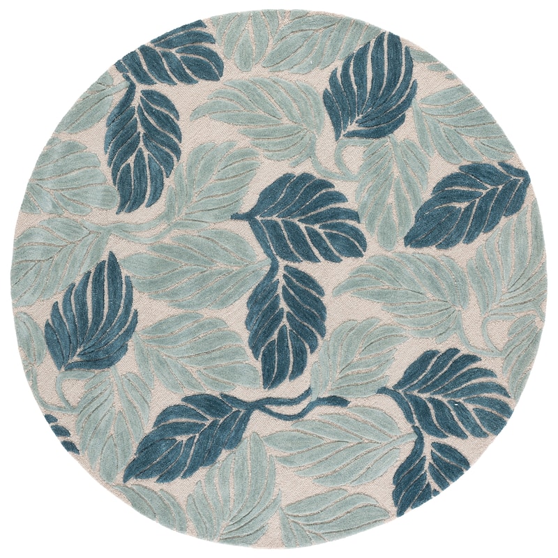 SAFAVIEH Handmade Jardin Dilbagh Wool Rug - 6' Round - Blue/Ivory