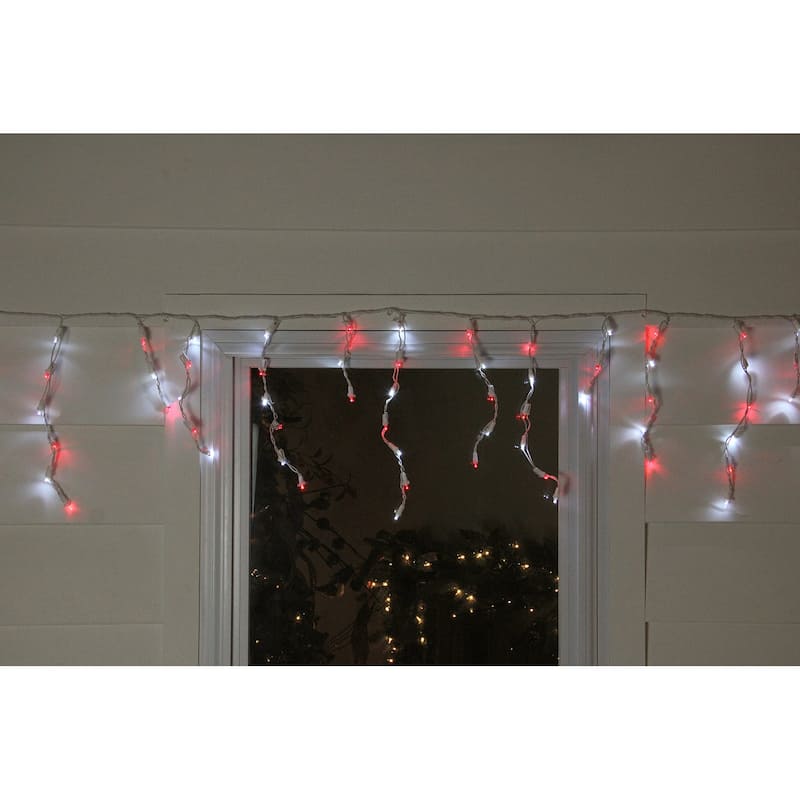 100-Count Red and Pure White LED Wide Angle Icicle Christmas Lights - 5.5ft White Wire - 5.5'