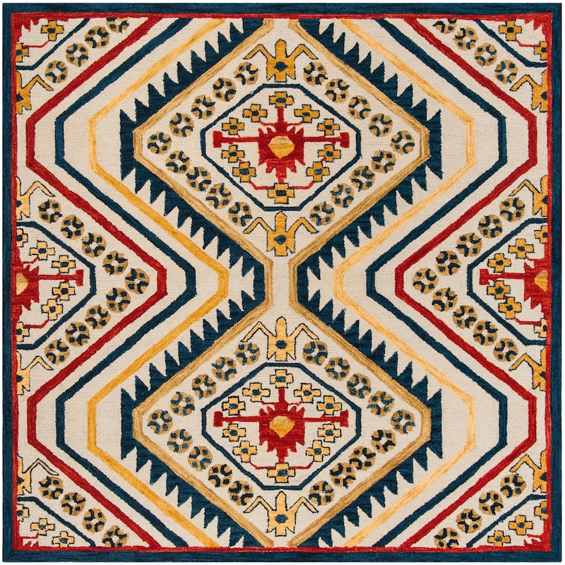 SAFAVIEH Handmade Aspen Rizumi Boho Tribal Wool Rug - 7' Square - Ivory/Multi