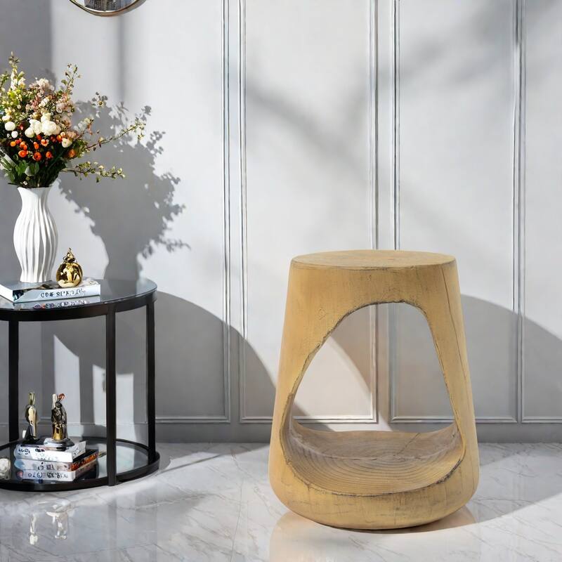 14.5" Magnesium Oxide Hollow Round Side Table High with Quality MGO Construction - Natural