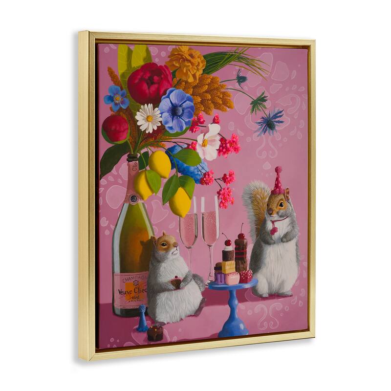 Stupell Party Hat Squirrels & Bouquet Framed Floater Canvas Wall Art Design By Heather Gauthier