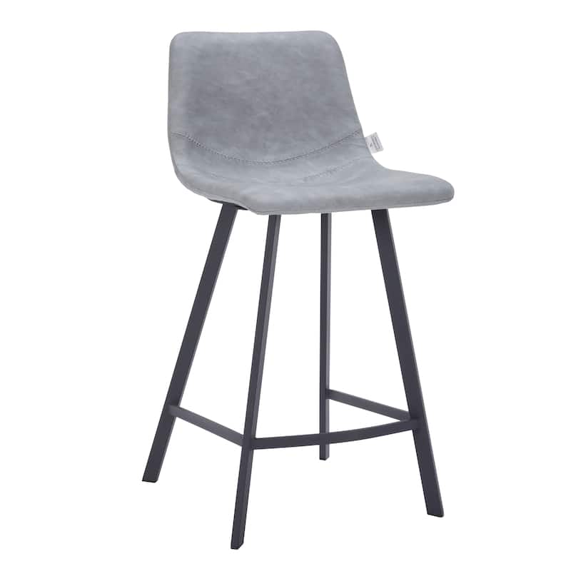 35-Inch Leather Counter Stool Padded Seat Stainless Steel Base and Footrest - Light Grey