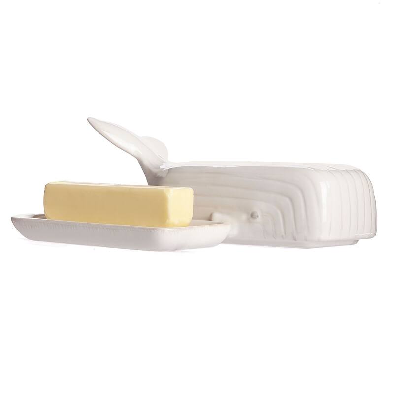 8.50" White Whale Butter Dish With Cover