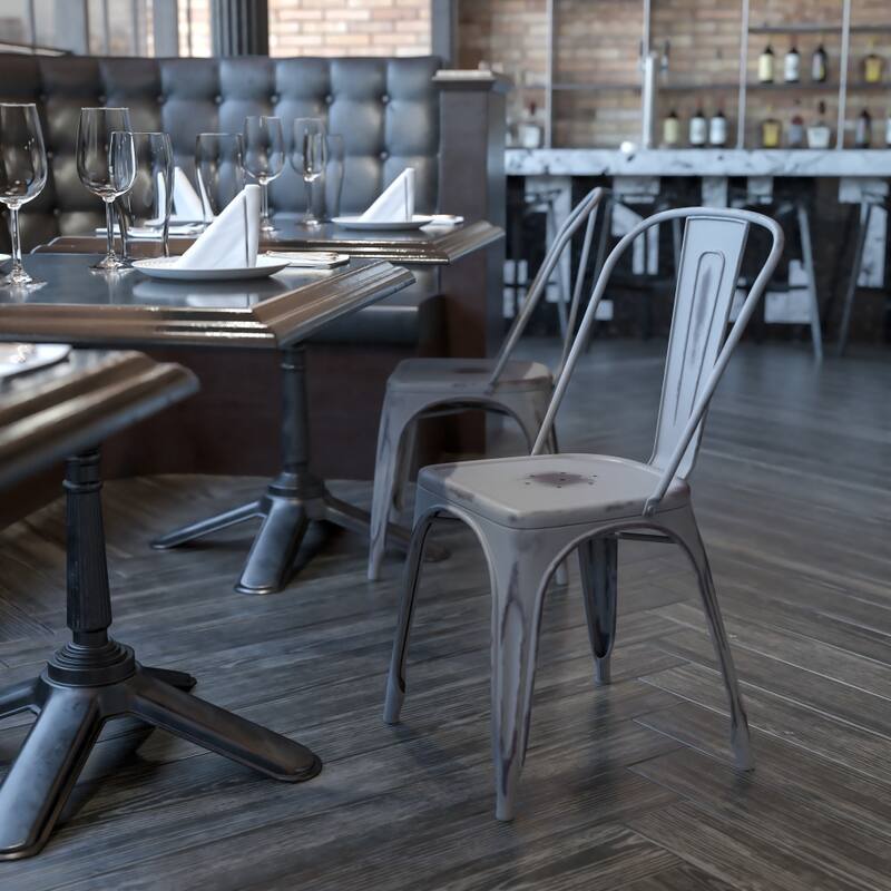 Distressed Metal Indoor/ Outdoor Stackable Chair