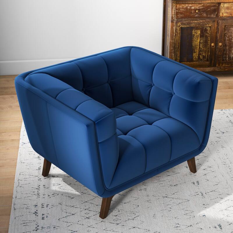 Kameron Mid-Century Modern Tight Back Velvet Upholstered Armchair