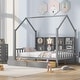 preview thumbnail 1 of 22, Full Size House Bed for Kids with Storage Drawers and Shelf, Wooden Bed with Roof Gray