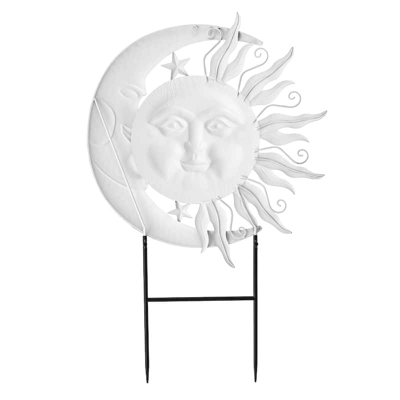Glitzhome 36.25''H Metal Sun and Moon Wall Decor Yard Stake for Indoor and Outdoor
