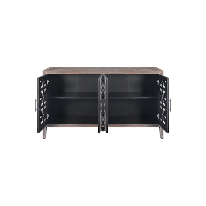 Elegant Hollow 4-Door Buffet Cabinet with Floral Design for TV Console or Living Room Storage