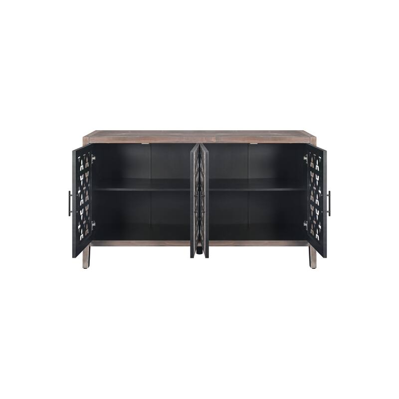 GDFStudio - Americana Hollow-Carved Antique Storage Sideboard Cabinet with 4 Doors