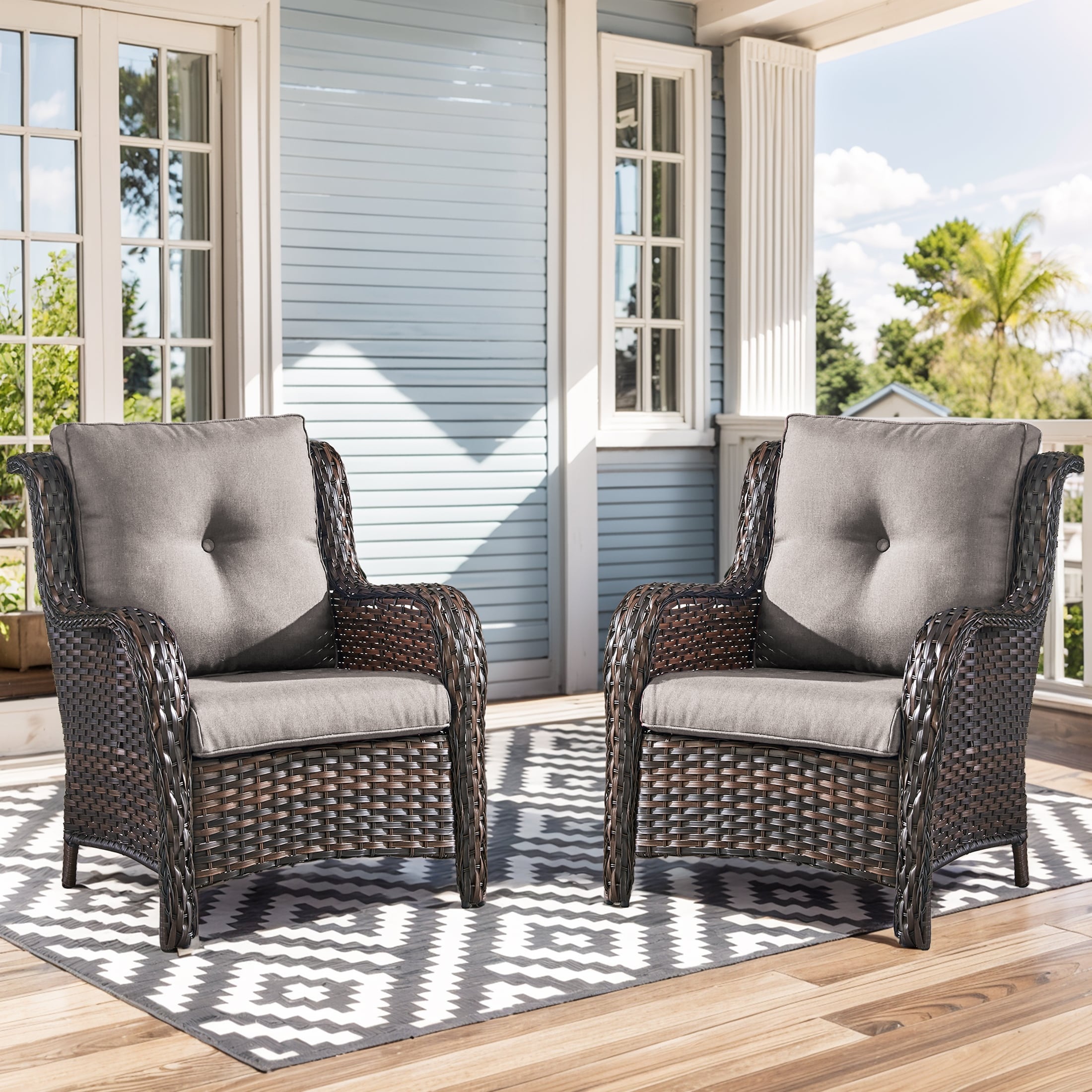 Outdoor Wicker High Back Club Chair Brown-Beige - Brown