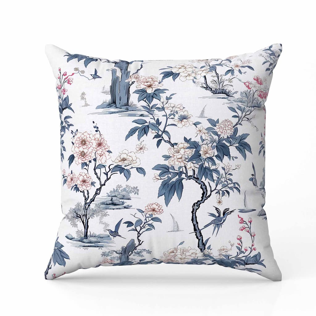 Open Air Orchid Indoor/Outdoor Reversible Throw Pillow White and Blue