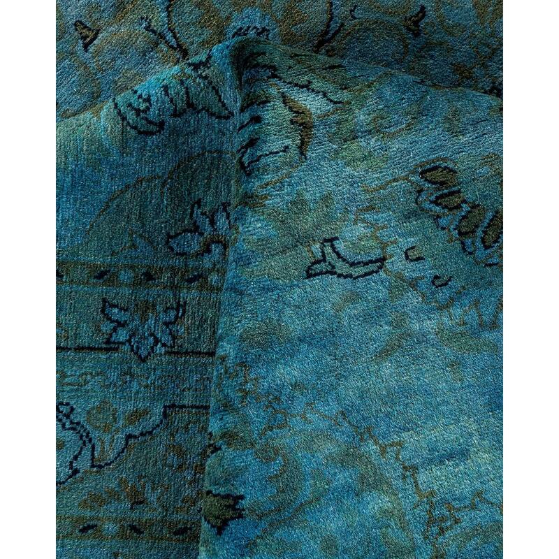 Overton Hand Knotted Wool Vintage Inspired Modern Contemporary Overdyed Blue Area Rug - 6' 1" x 9' 2"