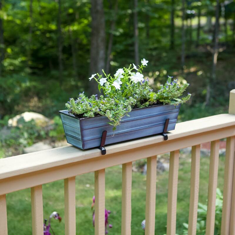 Achla Designs 22" W Small Galvanized Steel/Wrought Iron Bloom Box Garden Growing Kit With Brackets for 2 x 6 Railings