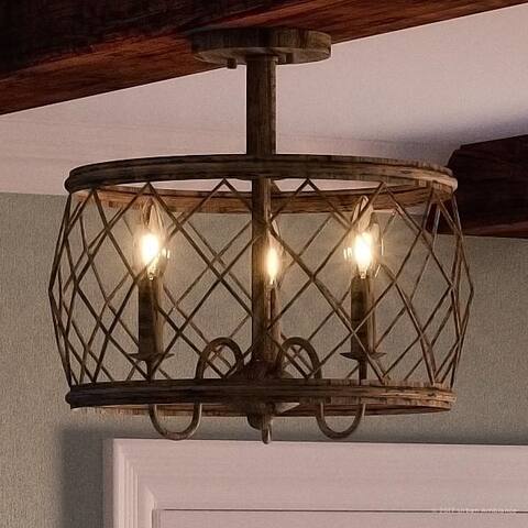 Luxury French Country Semi-Flush Ceiling Light, 14.5"H x 15"W, with Shabby Chic Style, Gold Accented Silver Leaf Finish