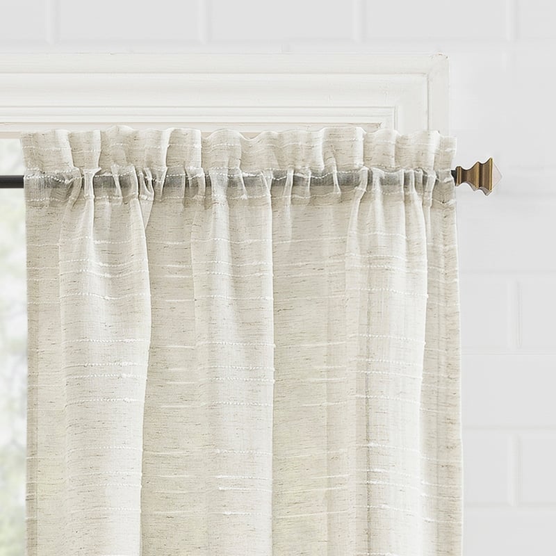 No. 918 Louette Slub Stripe Semi-Sheer Rod Pocket 2-Piece Kitchen Curtain Tier Pair - 54" x 36"