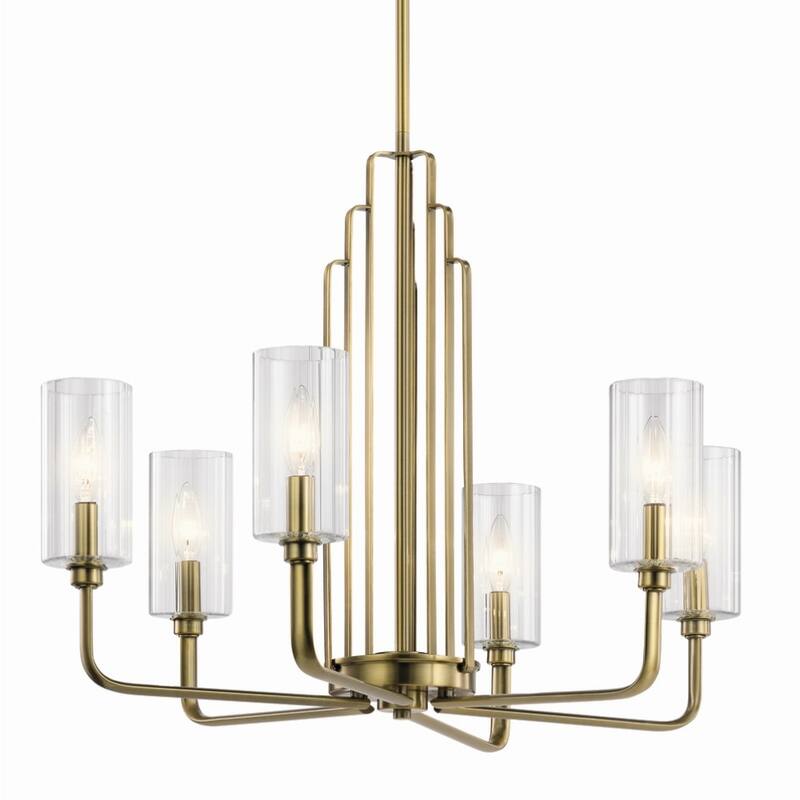 Kichler Kimrose 6 Light Chandelier with Clear Fluted Glass in Brushed Natural Brass