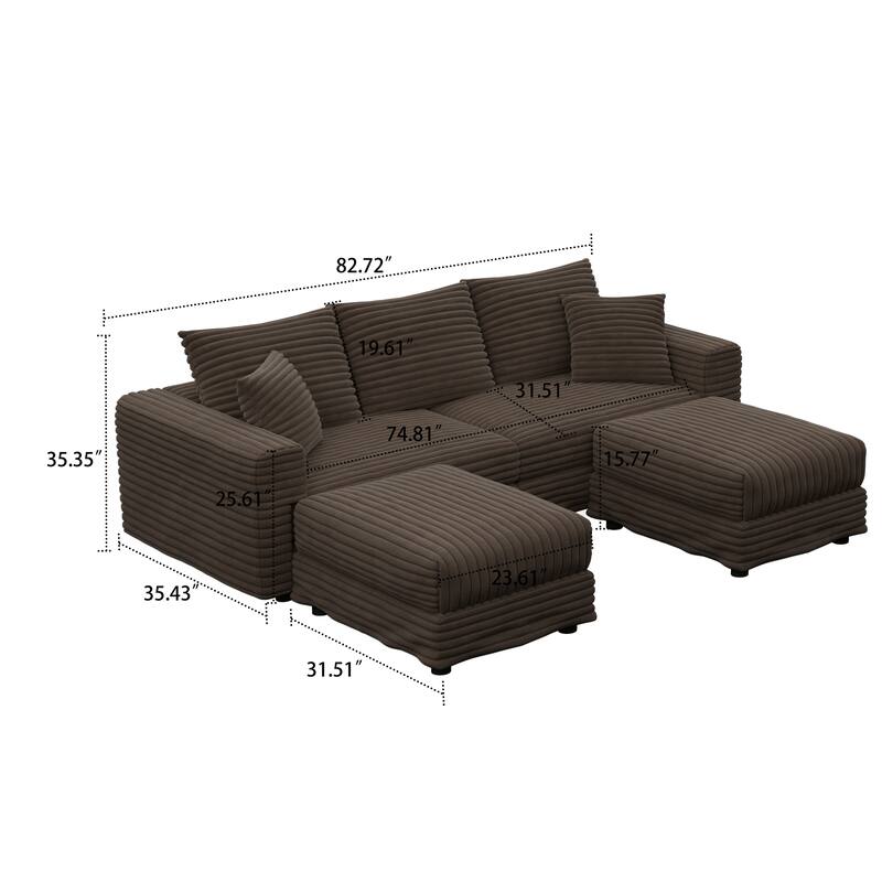 Modern Corduroy Fabric Upholstered Sectional Sofa with Ottoman