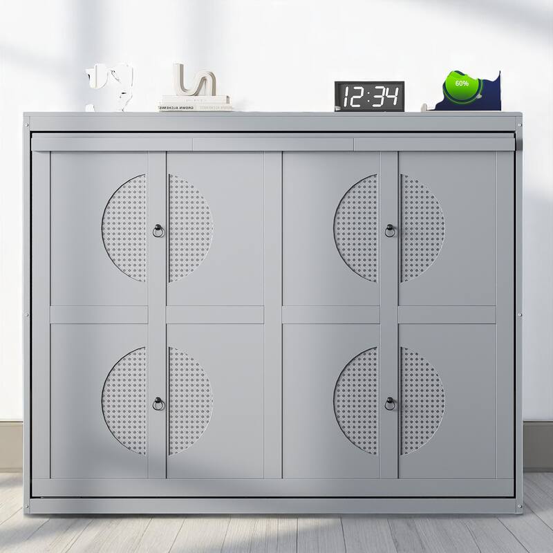 Full/Queen Size Wall Murphy Bed with Flexible Slats and Space-Saving Design - Grey - Queen