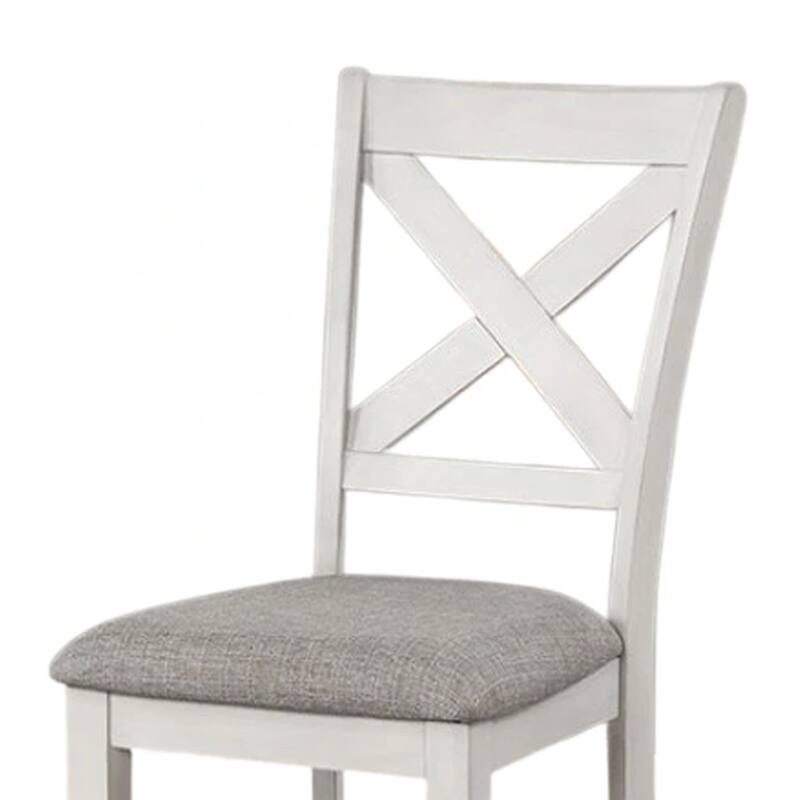 Rone Side Dining Chair Set of 2, Rustic White Rubberwood, Gray Fabric