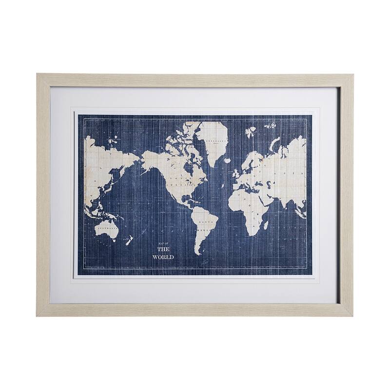 Blueprint World Map Framed Art Print