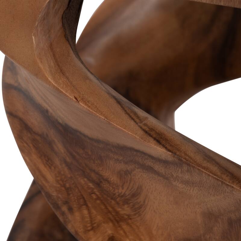 Hand-Carved Suar Wood Twist Accent Table - 18" Brown Side Table for Living Room, Bedroom, or Office - 12" x 12" x 18"