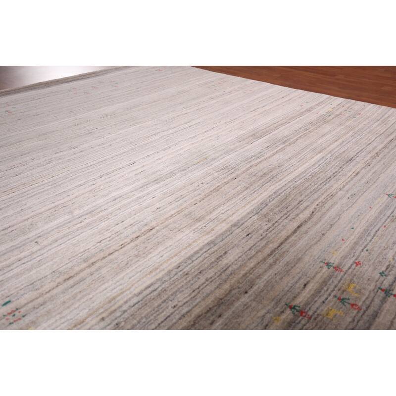 Tribal Striped Gabbeh Square Area Rug Handmade Wool Carpet - 7'10" X 7'11"