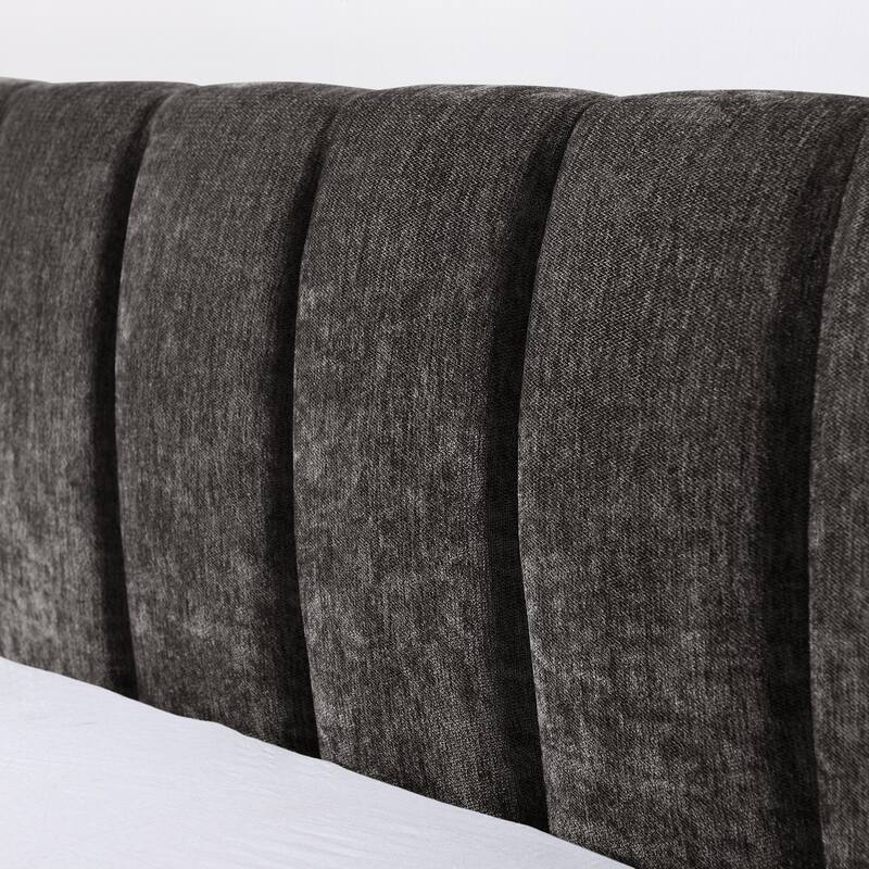 Queen Upholstered Bed Frame with Storage Drawer, Thick Padded Headboard & Solid Frame in Chenille Fabric