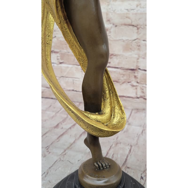 Hot Cast Bronze Art Deco Figural Sculpture Of Topless Ribbon Dancer By Rozet