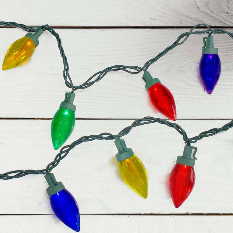 50 Count Multi Transparent LED C9 Christmas Lights 20.25 ft Green Wire