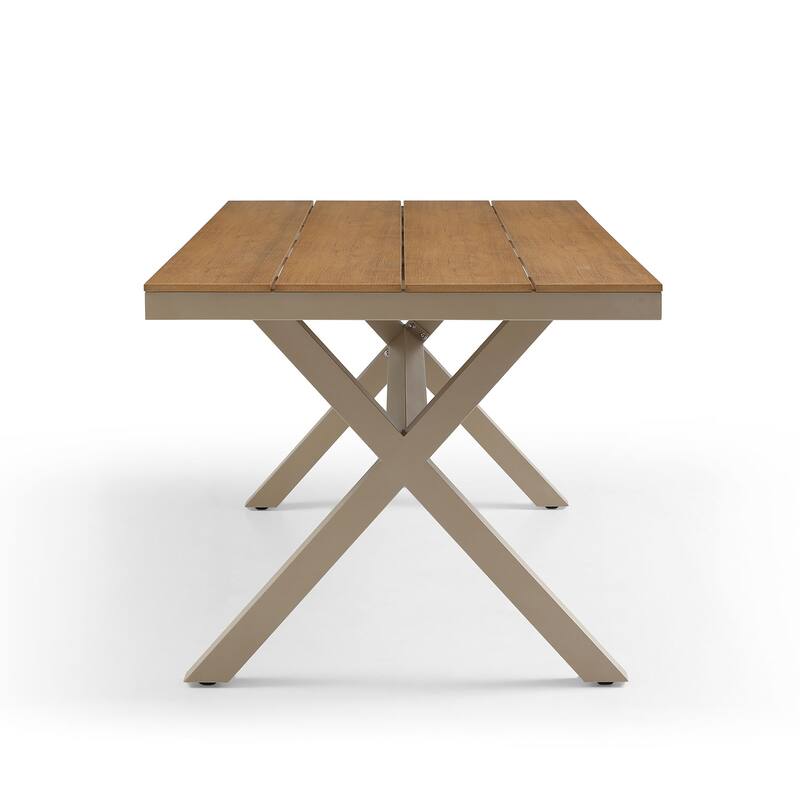 70.87inch Rectangular Dining table with X-shape Aluminum table Leg/Metal Base, Teak