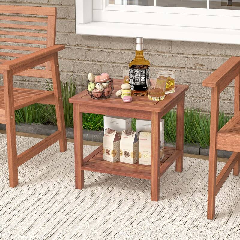 Costway Patio Acacia Wood Side Table 2-Tier Square End Table Porch - See Details