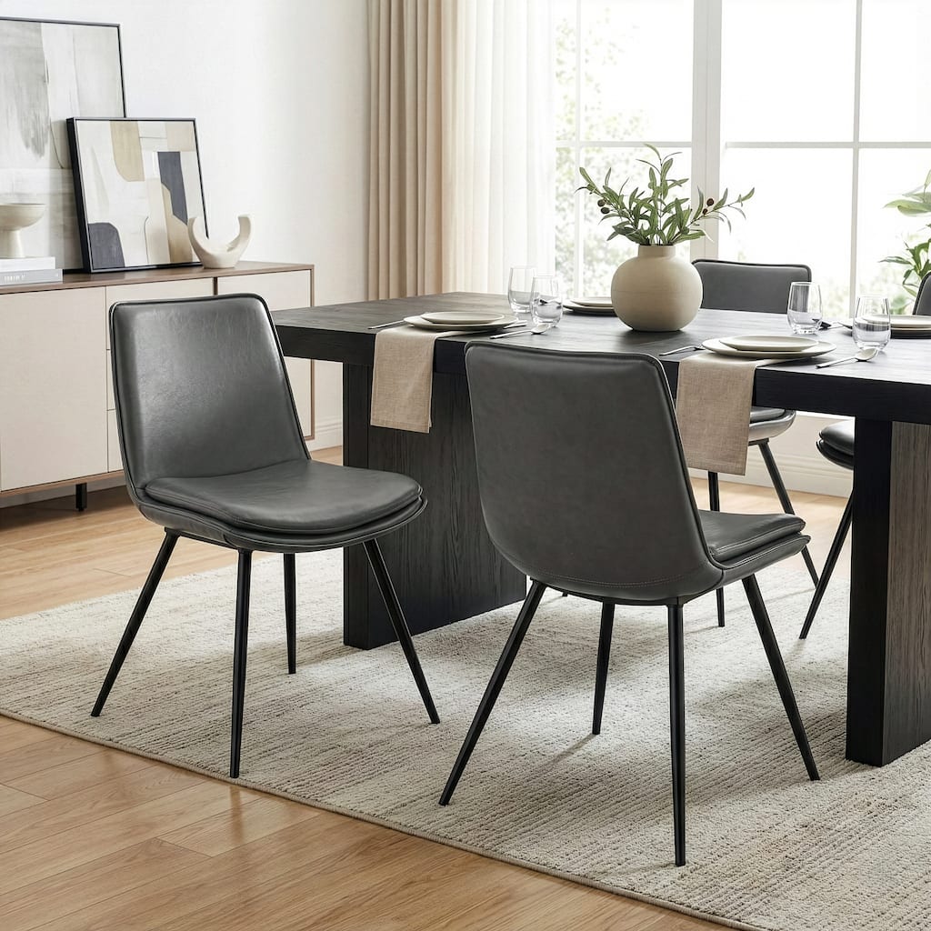 Set of 2 Avalon Grey Faux Leather Dining Chair with Black Metal Legs