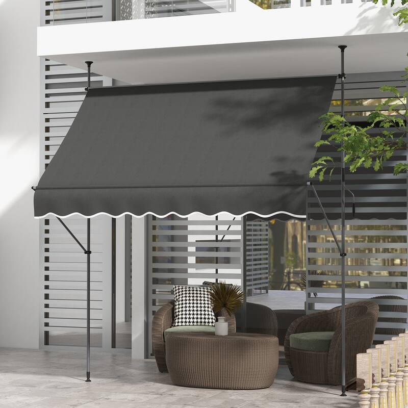 Outsunny 8' x 4' Manual Retractable Awning, Non-Screw Freestanding Patio Sun Shade Shelter with Support Pole Stand - grey