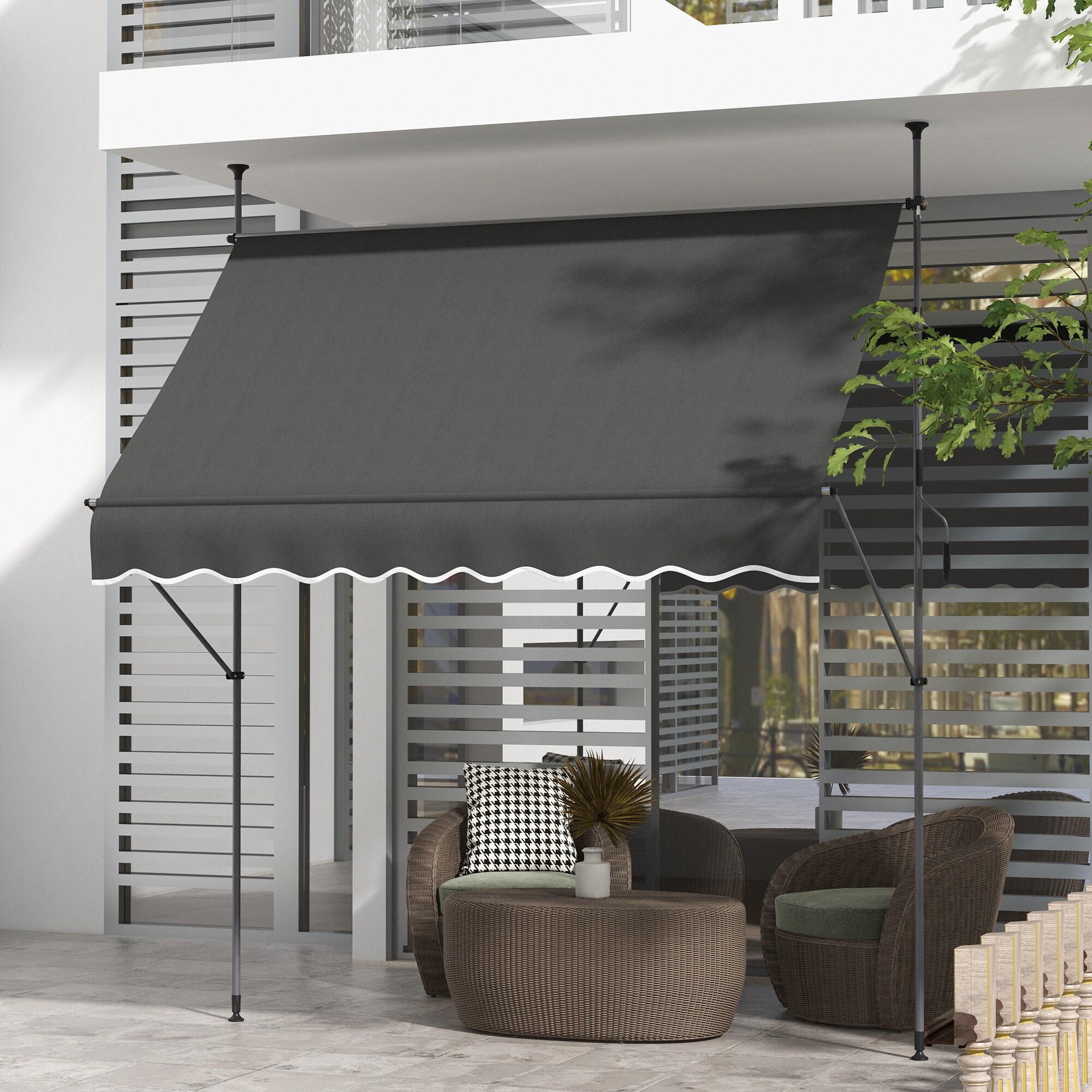 Outsunny 8' x 4' Manual Retractable Awning, NonScrew Freestanding