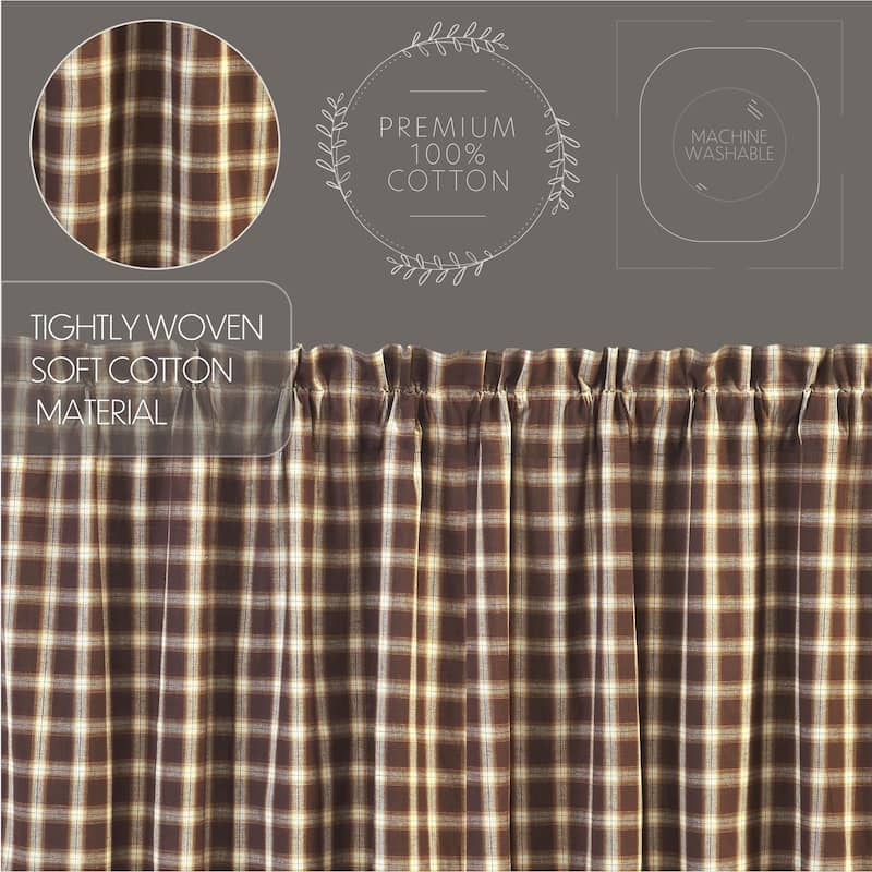 Brown Rustic Kitchen Curtains Rory Swag Pair Rod Pocket Cotton Plaid - Swag 36x36x16 - Swag 36x36x16 - Almond