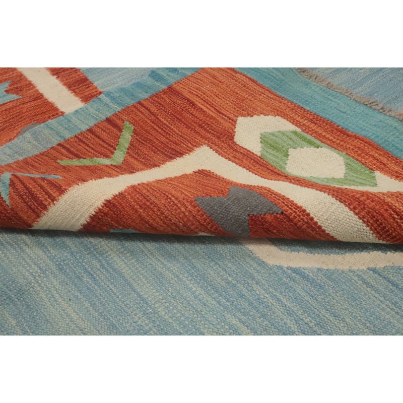 Hand Woven Oriental 100% Wool Carpet Southwestern Tribal Navy Blue & Blues Kilim Area Rug - 13' 4'' X 9' 11''
