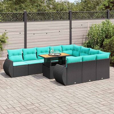 vidaXL Patio Sofa Set with Cushions Table and Sofa Modules 11 Piece Poly Rattan - 21.7 x 24.4 x 27.2