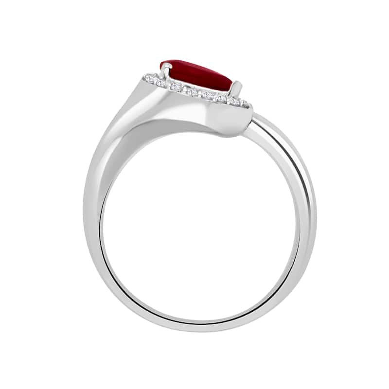 Auriya 14k Gold Ruby and Diamond Pear Halo Bypass Ring 0.13 ct. tw. (F-G, VS)