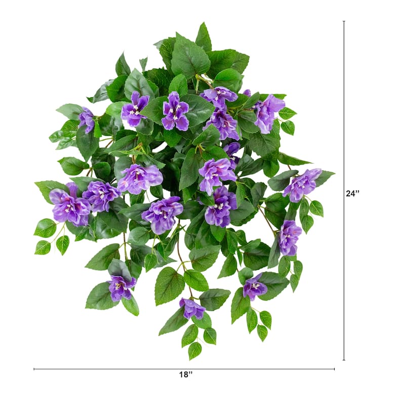 24-in UV Resistant Artificial Azalea Hanging Plant - Set of 3