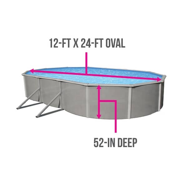 dimension image slide 4 of 3, Belize Oval 52-inch Deep, 6-inch Top Rail Metal Wall Swimming Pool Package