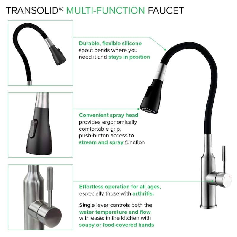 Transolid Kitchen/Laundry Faucet with Dual Spray and Flex Neck - N/A