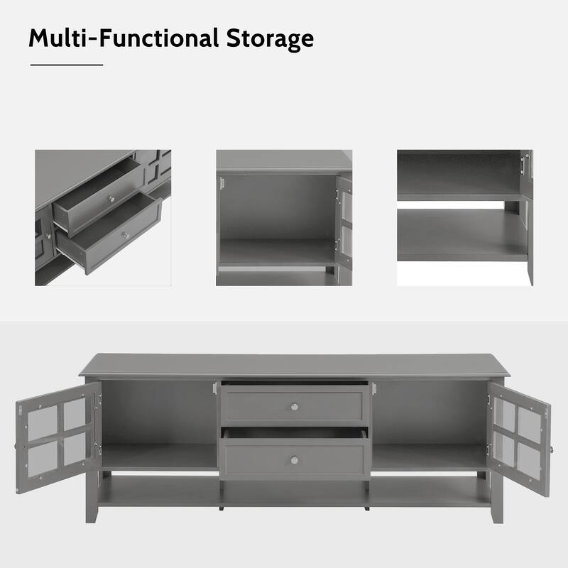Roomfitters TV Stand for 60" TVs, Media Console with Storage Compartments, Modern Entertainment Center for Living Room, Grey