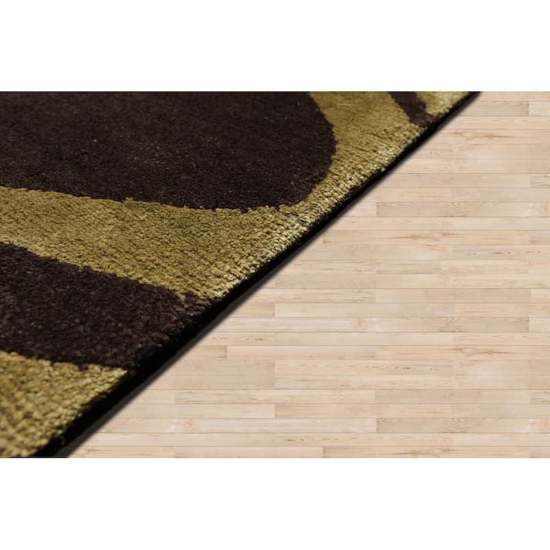 Hand Knotted Pink, Brown Tibetan Wool Modern Oriental Area Rug - 9' x 12'