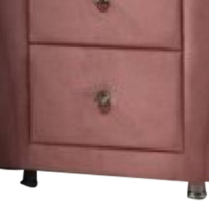 Sin 29 Inch Modern Nightstand, 2 Drawers, Round Metal Knobs, Velvet, Pink