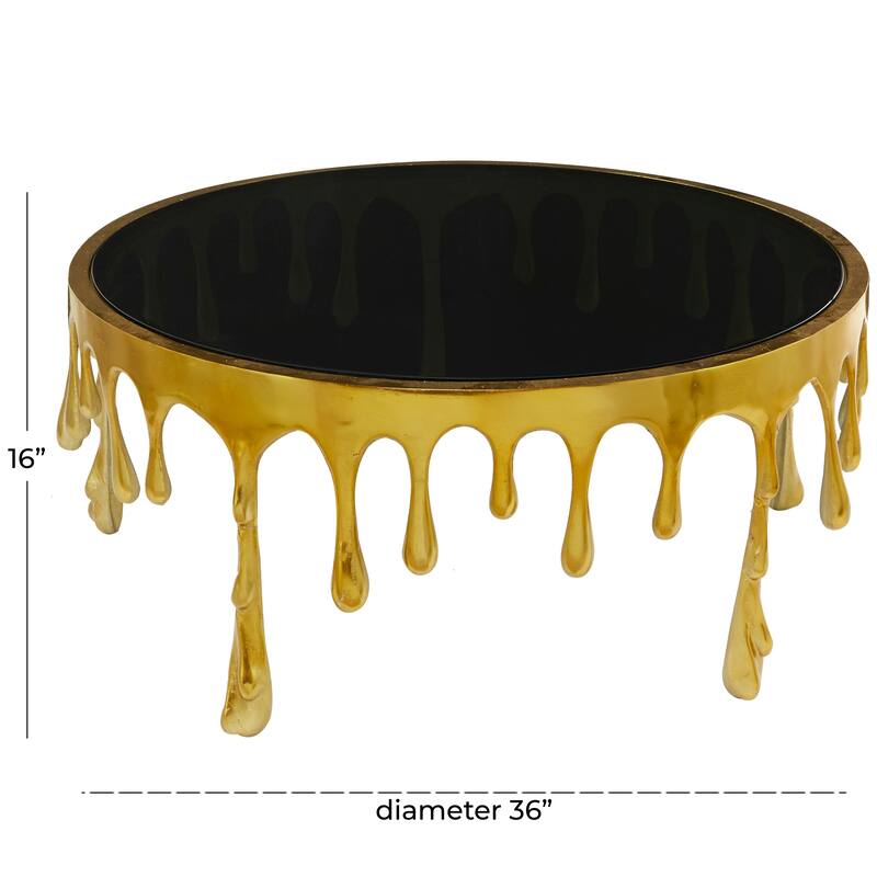 Aluminum Metal Accent, Console, and Coffee Table Collection with Drip Melting Design and Smoke Shaded Glass Top Multiple Colors