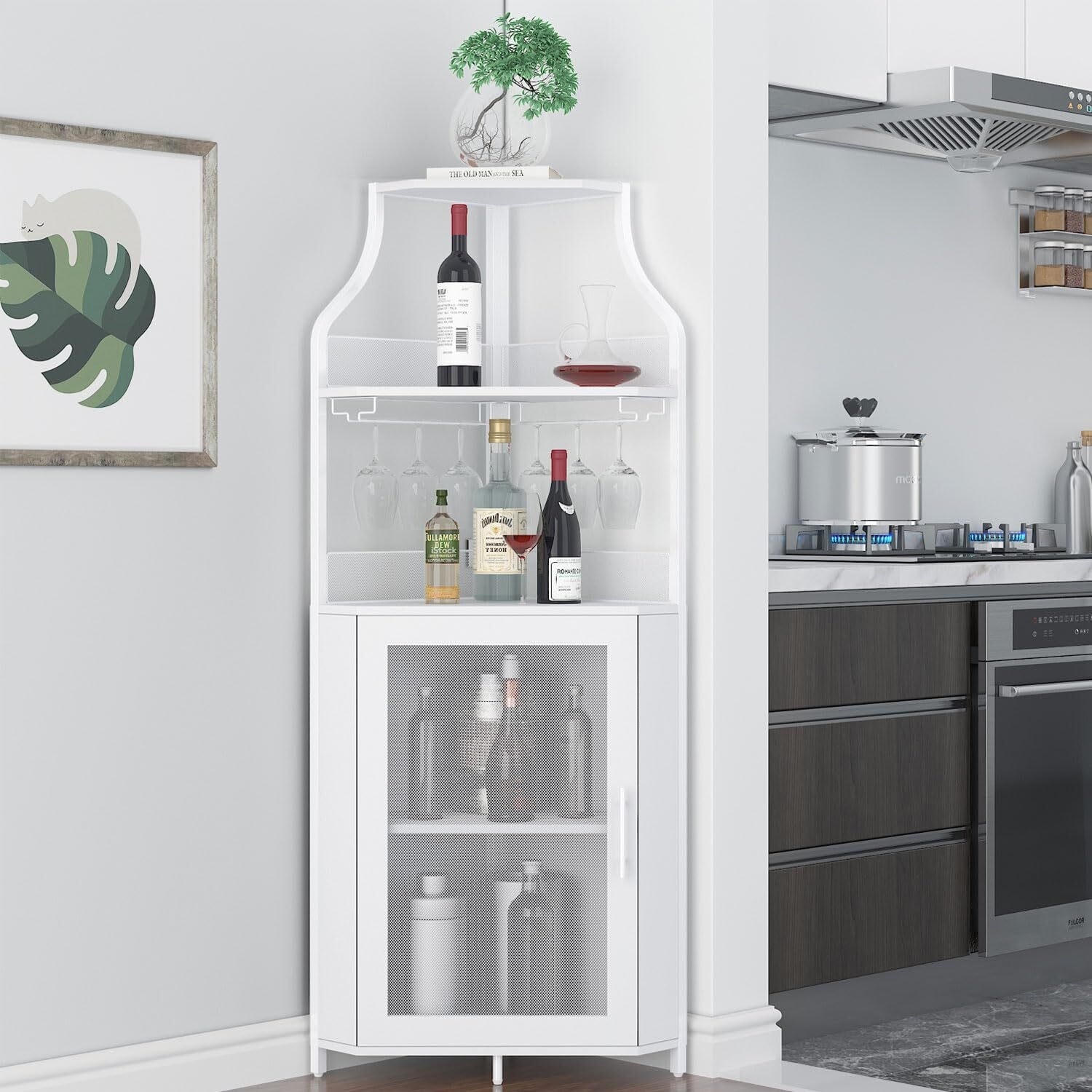 Corner Wine Rack with Glass Holder