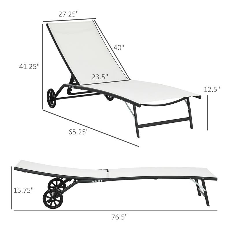 Outdoor 2-Piece Chaise Lounge, Pool Chairs with Wheels & 5 Adjustable Positions