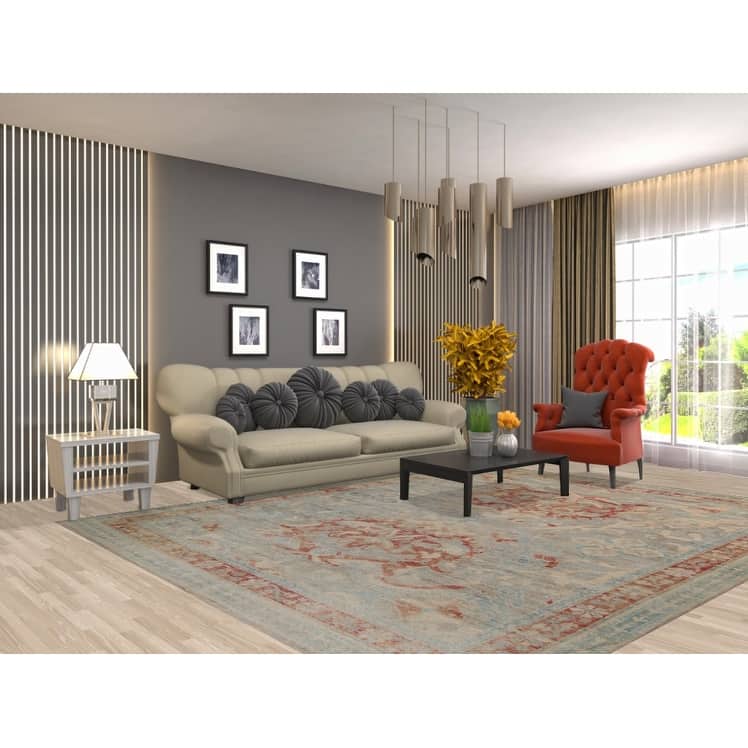 Vegetable Dye Oushak Turkish Rug Handmade Floral Wool Carpet - 8'2"x 10'2"